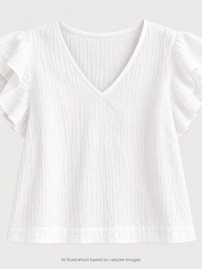 Devoted White Cotton Flutter Sleeve Textured Top – XL NWT